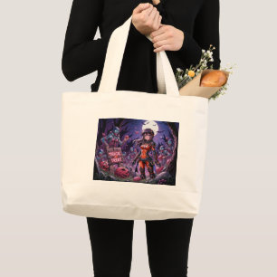 Trick or Treat Halloween Zombies Handing out Brain Large Tote Bag