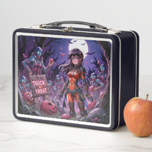 Trick or Treat Halloween Zombies Handing out Brain Metal Lunch Box