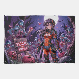 Trick or Treat Halloween Zombies Handing out Brain Tea Towel
