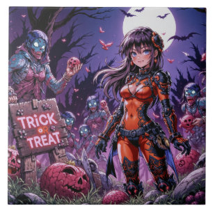 Trick or Treat Halloween Zombies Handing out Brain Tile
