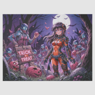 Trick or Treat Halloween Zombies Handing out Brain Tissue Paper