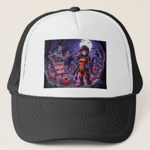 Trick or Treat Halloween Zombies Handing out Brain Trucker Hat