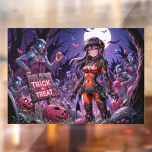 Trick or Treat Halloween Zombies Handing out Brain Window Cling