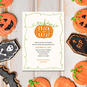 Trick or Treat Hand Drawn Pumpkin Halloween Party Invitation