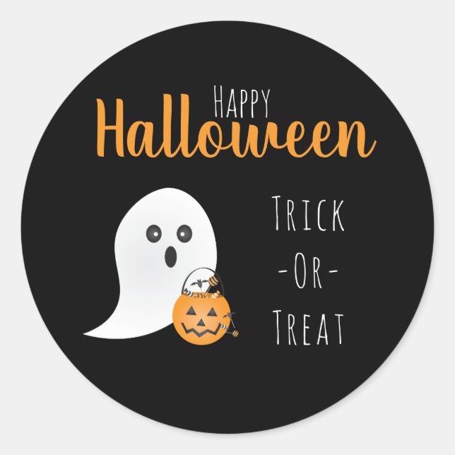 Trick Or Treat Happy Halloween Ghost Spooky Classic Round Sticker (Front)