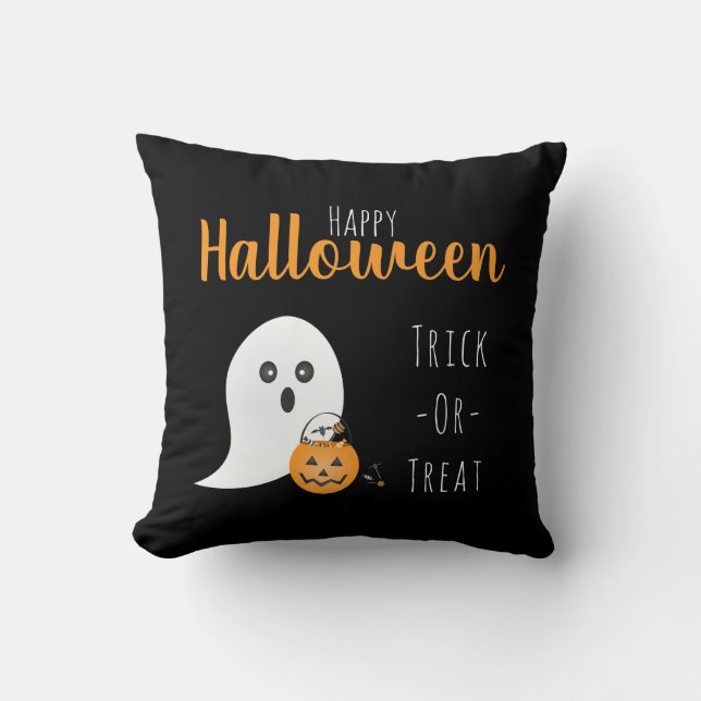 Trick Or Treat Happy Halloween Ghost Spooky Cushion (Front)