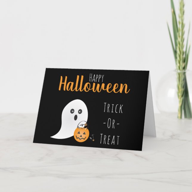 Trick Or Treat Happy Halloween Ghost Spooky Holiday Card (Front)