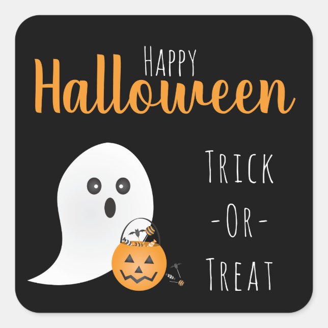 Trick Or Treat Happy Halloween Ghost Spooky Square Sticker (Front)