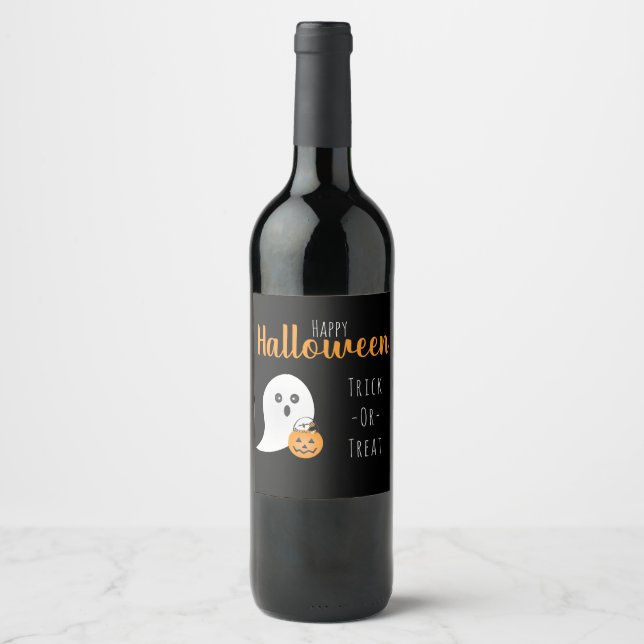 Trick Or Treat Happy Halloween Ghost Spooky Wine Label (Front)