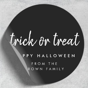 Trick or Treat Happy Halloween Modern Black Classic Round Sticker