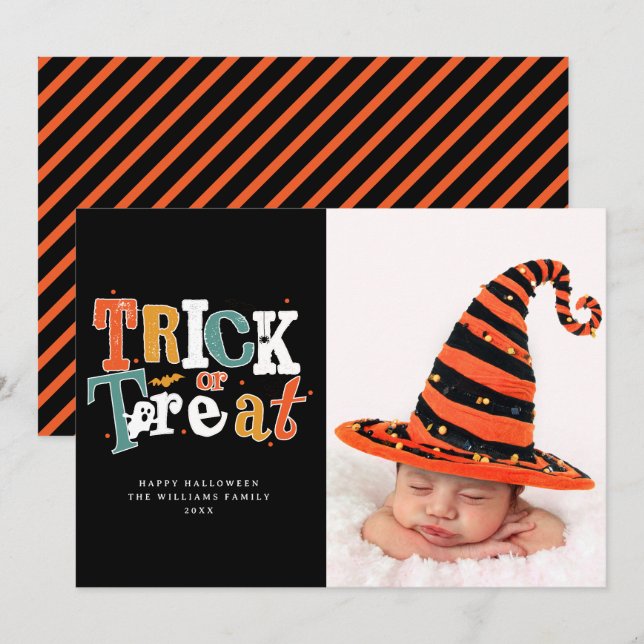 Trick Or Treat Happy Halloween Photo Card (Front/Back)