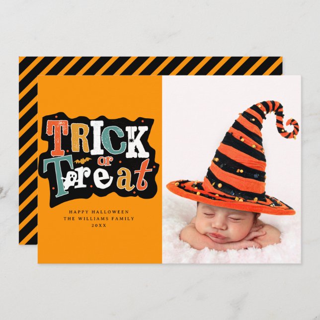Trick Or Treat Happy Halloween Photo Card (Front/Back)