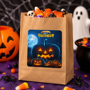 Trick or Treat Happy Halloween Pumpkin Kids Favour Square Sticker