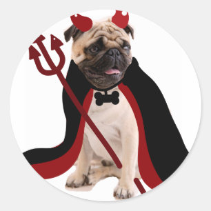 trick or treat happy halloween satan devil pug classic round sticker
