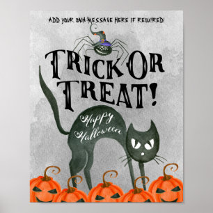 trick or treat happy halloween spider poster sign