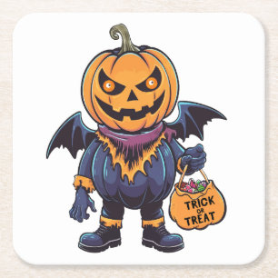 Trick or Treat Happy Halloween Square Paper Coaster