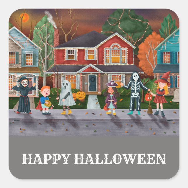 Trick or Treat, Happy Halloween Square Sticker (Front)