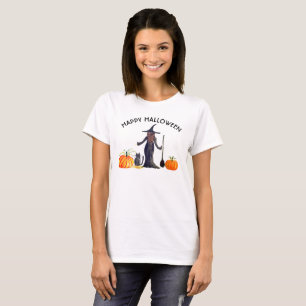 Trick or Treat Happy Halloween Witch Cat Pumpkin T-Shirt