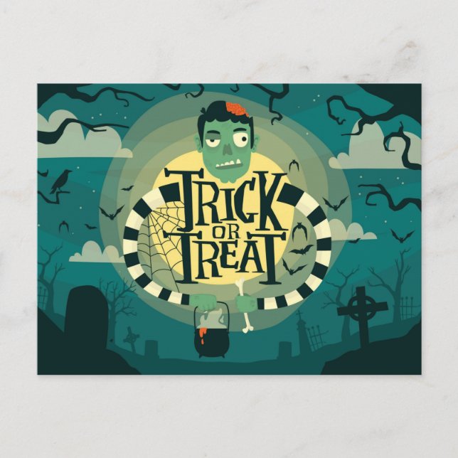 Trick or Treat Haunted Graveyard Postcard (Front)