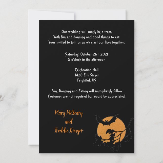Trick or Treat House Halloween Wedding Party  Invitation (Back)
