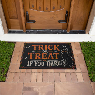 Trick or Treat If You Dare Black Cat Halloween Doormat