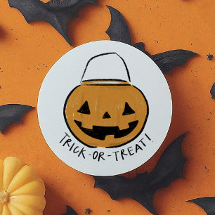 Trick or Treat Illustrated Orange Retro Pumpkin Classic Round Sticker