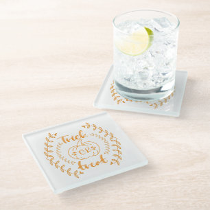 Trick or treat in plants frame glass coaster