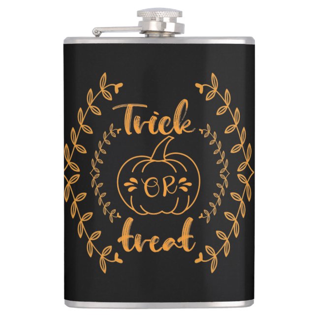 Trick or treat in plants frame  hip flask (Front)