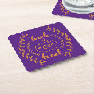 Trick or treat in plants frame paper coaster