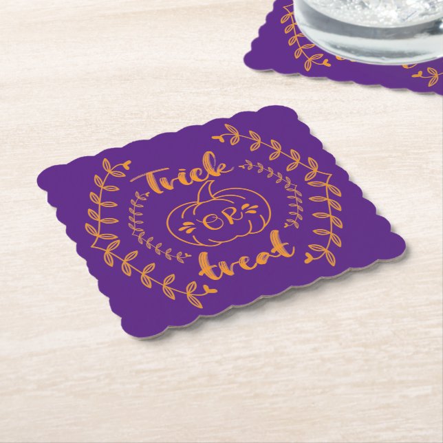 Trick or treat in plants frame  paper coaster (Angled)