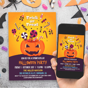 Trick or Treat Jack-O-lantern Halloween Party Invitation