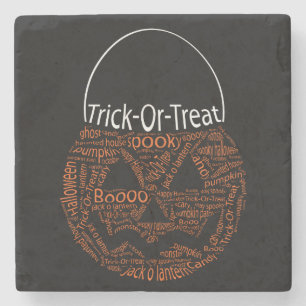 Trick Or Treat Jack O Lantern Typography Orange Stone Coaster