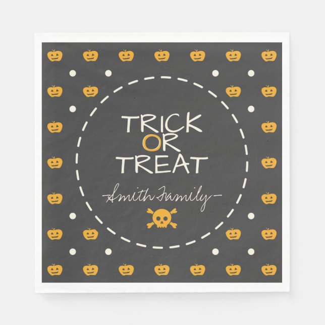 Trick Or Treat. Jack O Lantern White Polka Dots Napkin (Front)