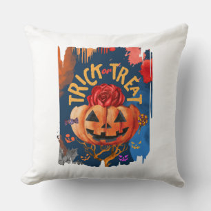 Trick or Treat – Jack-o'-Lantern with Red Rose (1) Cushion