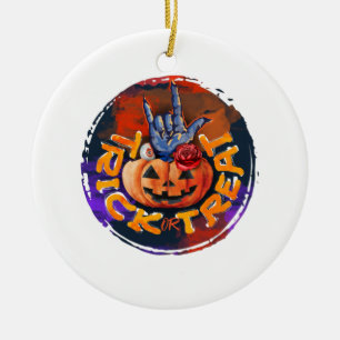 Trick or Treat – Jack-o'-Lantern with Red Rose (2) Ceramic Tree Decoration
