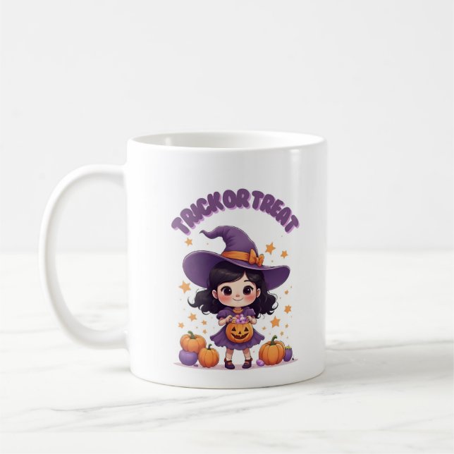 Trick or Treat Kawaii Witch Mug – Pumpkin Candy  (Left)