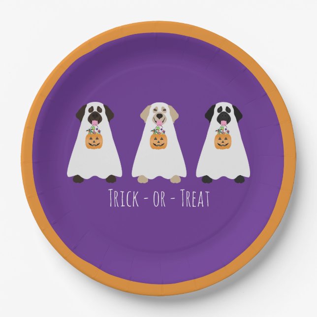 Trick Or Treat Labrador Retriever Ghost Dogs Paper Plate (Front)