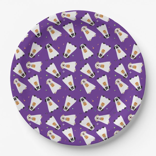 Trick Or Treat Labrador Retriever Ghost Dogs Paper Plate (Front)