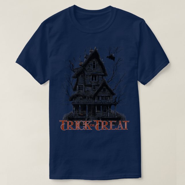 Trick or Treat Large Creepy House Bats and JackoLa T-Shirt (Design Front)