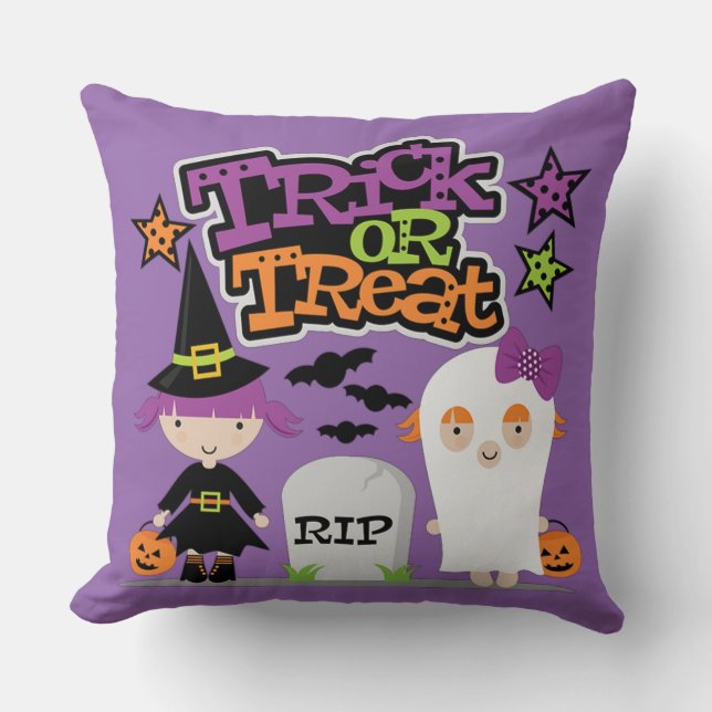 Trick or Treat Little Witch and Ghost Cushion (Front)