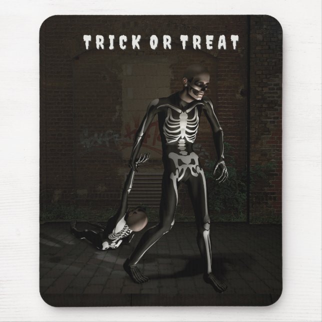 Trick or Treat. Man dressed as skeleton Mouse Mat (Front)