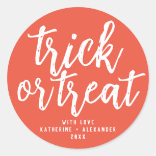 Trick Or Treat Modern Elegant Personalised Name Classic Round Sticker
