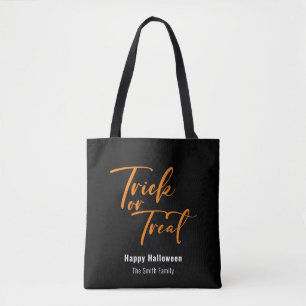 Trick or Treat Modern Script Custom Halloween Name Tote Bag