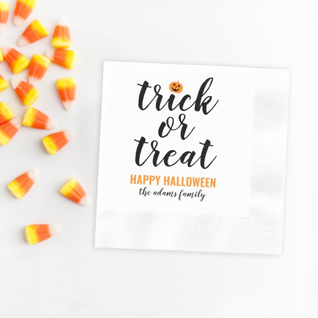 Trick or Treat Modern Script Custom Halloween Napkin (Creator Uploaded)