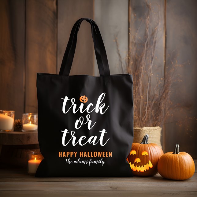 Trick or Treat Modern Script Custom Halloween Tote Bag (Creator Uploaded)