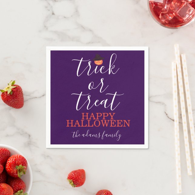 Trick or Treat Modern Script Halloween Napkins  (Insitu)
