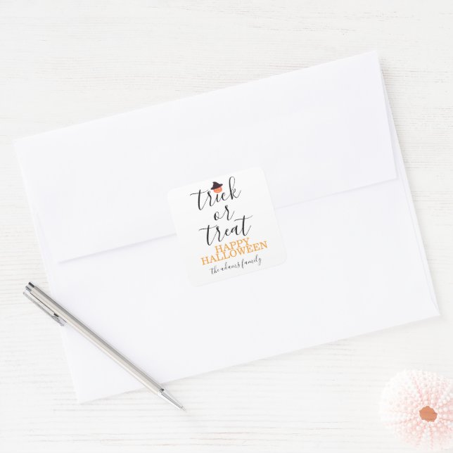 Trick or Treat Modern Script Halloween  Square Sticker (Envelope)