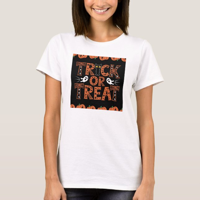 Trick or Treat Modern Script Womens Halloween T-Shirt (Front)