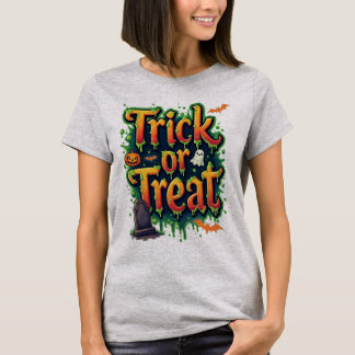 Trick or Treat Modern Script Womens Halloween T-Shirt