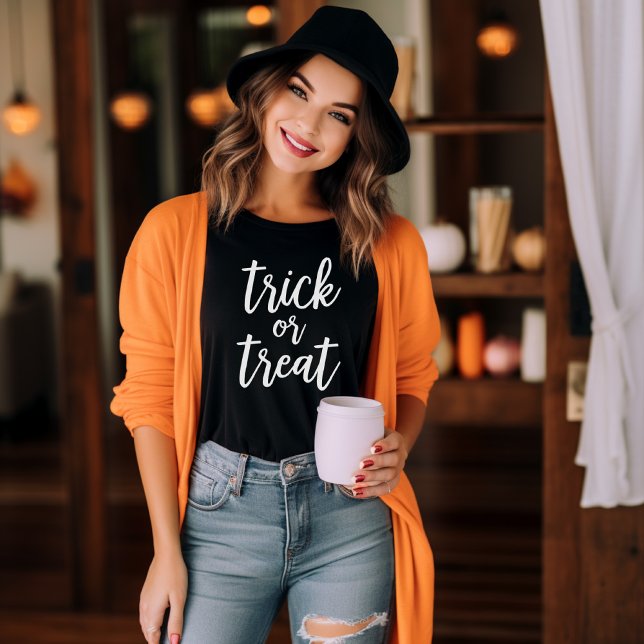 Trick or Treat Modern Script Womens Halloween Tri-Blend Shirt (Creator Uploaded)